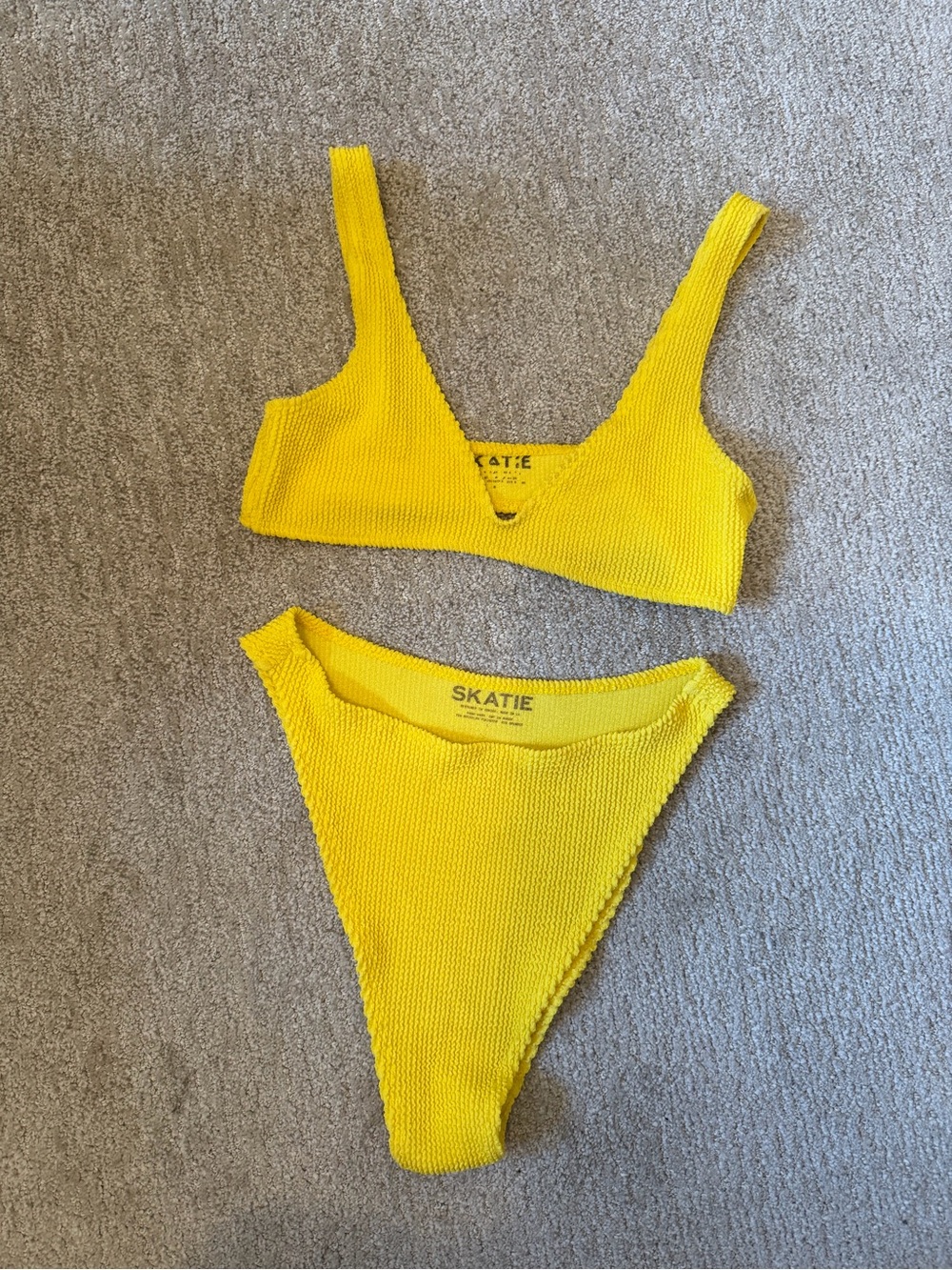 Skatie Bright Yellow Ribbed Bikini Set